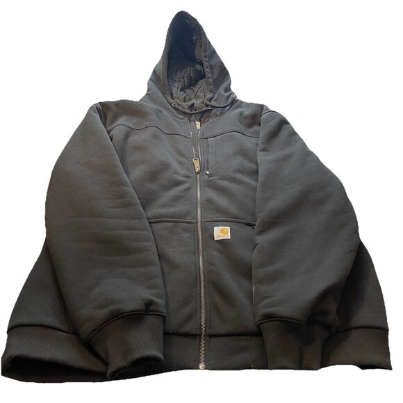Carhartt Rain Defender Jacket Mens 2X Black Hooded Quilted Lined Full Zip Works - Picture 1 of 15